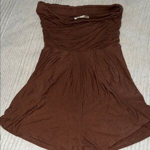 Brown Strapless romper with pockets